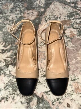 Two-Tone Ankle-Strap Block Heels